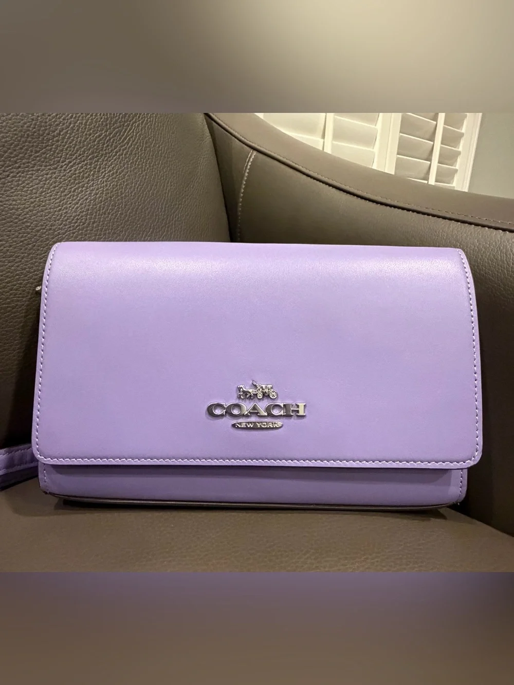 Coach New CP034 Small Flap Clutch Crossbody Bag Light Violet Leather NWT $298